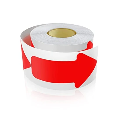 Image of Arrow Floor Stickers Vinyl 5 x 10 cm Self adhesive Direction Arrows Sign Waterproof Removable 200 Labels per Roll Red