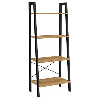 Image of VASAGLE Ladder Shelf, 4 Tier Bookshelf, Bookcase, for Living Room, Bedroom, Kitchen, Home Office, Industrial Style, Steel Frame, Honey Brown and Black LLS044B05