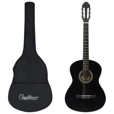Image of vidaXL Classical Guitar for Beginner 4/4 Full Size, 39&quot; with Weather Resistant Bag, Solid Basswood Body, Hard Plastic Fingerboard, Easy to Carry Black