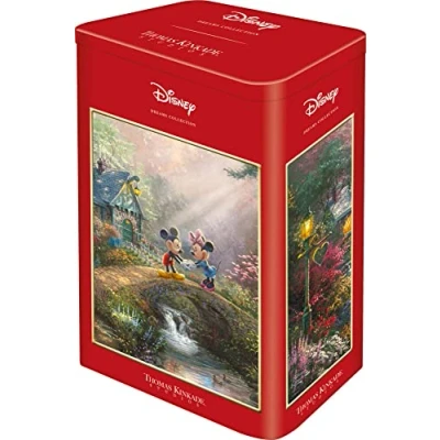 Image of Schmidt Spiele 59928 Thomas Kinkade, Disney, Mickey &amp; Minnie in Hawaii, 500 Pieces Puzzle a Nostalgia Tin, Colourful