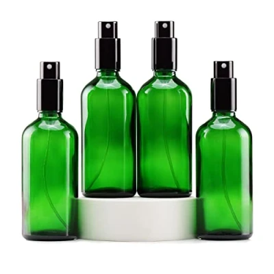 Image of YIZHAO 100ml Green Glass Spray Bottle for Essential Oils, Small Empty Fine Mist Bottle, Cleaning, Aromatherapy, Cosmetic Sprays, Hair 4 Pcs