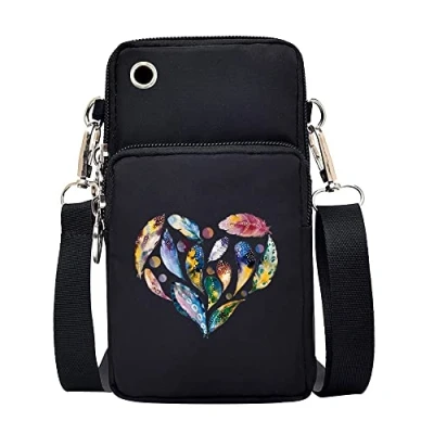 Image of FINDING CASE Love Women Girls men Zipper Waterproof Nylon 3 Layers Crossbody Bags Wallet Cellphone Purse Shoulder Bag Wristlet Handbags Adjustable Strap (Heart Leaf)