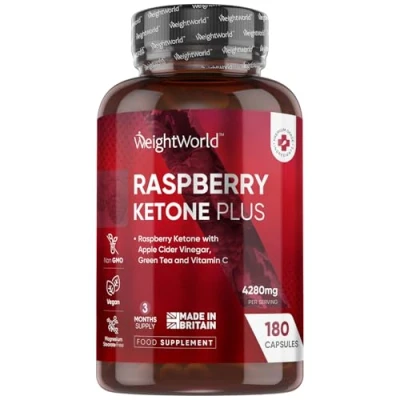 Image of Raspberry Ketone Plus 4280mg with Apple Cider Vinegar, Vitamin C, Caffeine &amp; Green Tea 180 Capsules (3 Months Supply) Vegan, Keto Low Carb Diet Friendly Ketones Supplement