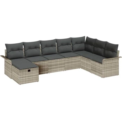 Image of vidaXL 8 Piece Garden Sofa Set with Cushions Light Grey Poly Rattan