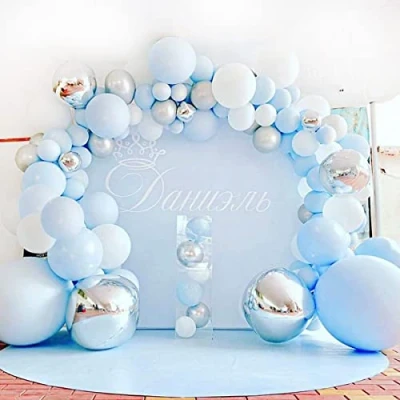 Image of Blue Balloon Arch Kit, 114Pcs Silver Garland and White Balloons, Diy for Wedding, Christening, Boy 1st Birthday,Baby Shower Decorations
