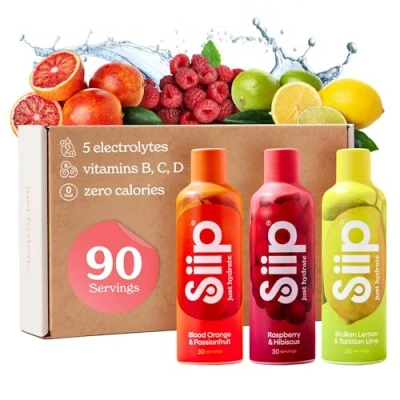 Image of Siip Hydrate Liquid Electrolytes &amp; Vitamins, Makes 90 Drinks, with Vitamin B12, C, D3, Magnesium, Zinc, 3 Fruits Flavours, Bottles Pack