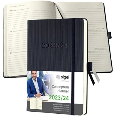 Image of SIGEL C2401 Conceptum Weekly planner 2023/2024, approx. A5, Black, hardcover, 2 pages equal to 1 week, 256