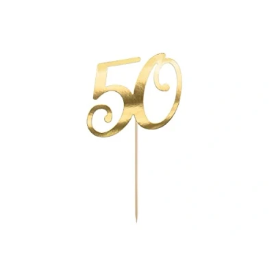 Image of PartyDeco Birthday Cake Topper 50th Party with the Number 50 in Gold Height Approx. 20.5 cm 1 Piece Decoration Cupcake for Anniversary Round