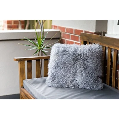 Image of Naturally Sheepskins Genuine Mongolian Sheepskin Cushion Cover in Grey Decorative Pillow Case with Micro Suede Backing &amp; Zipper Closure Breathable, Dirt Resistant, Durable, Gift Ready