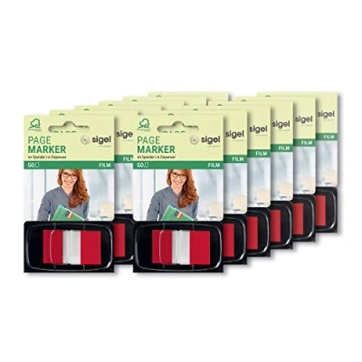 Image of SIGEL HN491 Index Page Marker, Film, strip size:25x43 mm, 50 strips, Red (pack of 12)