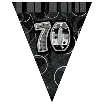 Image of Unique Party 90807 9ft Foil Glitz Black 70th Birthday Bunting Flags