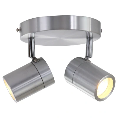 Image of Upround Twin Spotlight Brushed Steel IP44