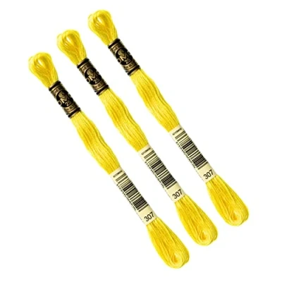 Image of DMC Set of 3 Yellow Skeins, Mouliné Embroidery Floss, 117mc, 100% Cotton Fits all techniques and media, ideal cross stitch