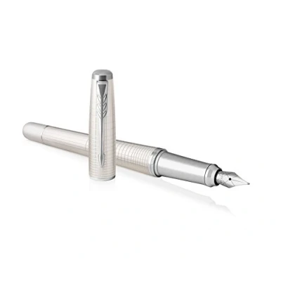 Image of Parker Urban Fountain Pen, Premium Pearl Metal Chiselled with Fine Nib and Blue Ink Refill, 1931609