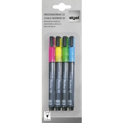 Image of SIGEL BA179 Chalk Marker 20, round tip 1 2 mm, Pink/Green/Yellow/Blue, 4 Pieces