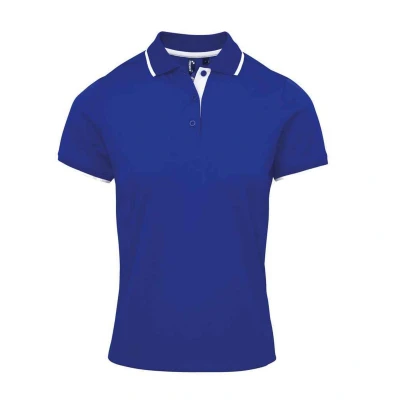 Image of Premier Womens/Ladies Coolchecker Contrast Pique Polo Shirt (Royal Blue/White) Navy/Blue Size 2XL