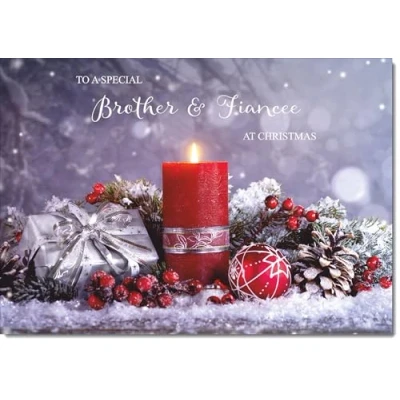 Image of doodlecards Brother and Fiancee Christmas Card Festive Red Candle Medium Size for &amp; with Plain Envelope