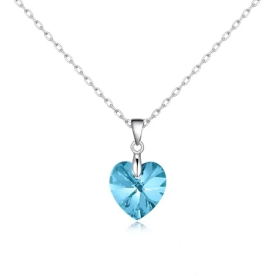 Image of Philip Jones Sterling Silver Aquamarine Heart Necklace Created with Zircondia® Crystals