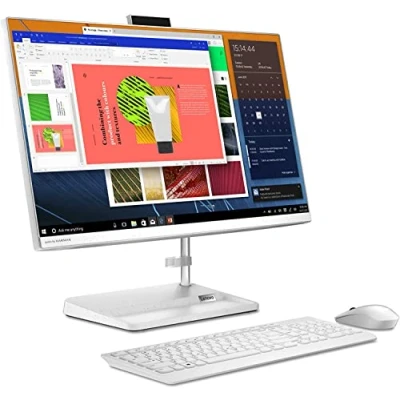 Image of Lenovo IdeaCentre AIO 3 Desktop PC (Intel Core i3 1115G4 processor, 4 GB RAM, 256 SDD, Windows 10 Home 64) All in One Computer, Wired Mouse and Keyboard (White)