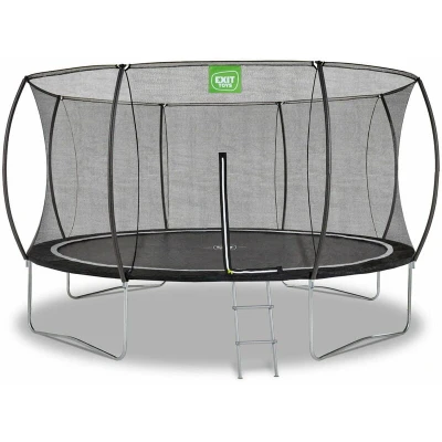Image of EXIT Toys Black Edition Round Trampoline ø12ft Foot Protection System with Ladder Safety Net Zip Closure Modern Design Rustproof Weather resistant For Children