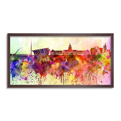 Image of Wee Blue Coo Dublin Skyline Paint Splash Cityscape Long Panel Framed Wall Art Print