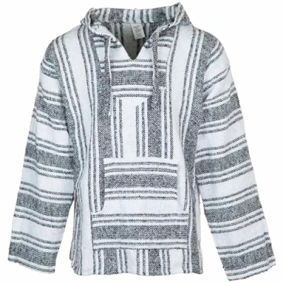 Image of Siesta Baja Hoodie Mexican Jerga Hooded Top Hippie Festival Jumper for Men and Women Natural Grey 3XL