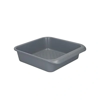 Image of MasterClass Smart Ceramic Square Baking Tin with Robust Non Stick Coating, Carbon Steel, 23cm (9 Inch) Stackable Cake Pan / Roasting Tray, Grey