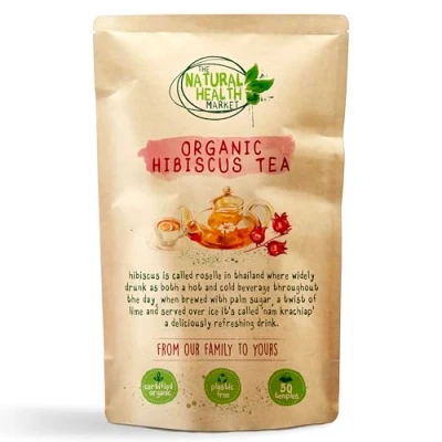 Image of Organic Hibiscus Tea 50 Bags Plastic Free by The Natural health Market Roselle Produce a Vivid Red 100% Purple Plant (50 Temples)