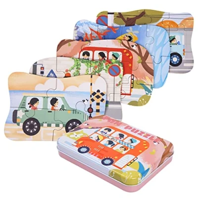 Image of Bblike Children&#039;s puzzle, car puzzle for children, 5 picture puzzles, suitable boys and girls, wooden from 3, 4, years