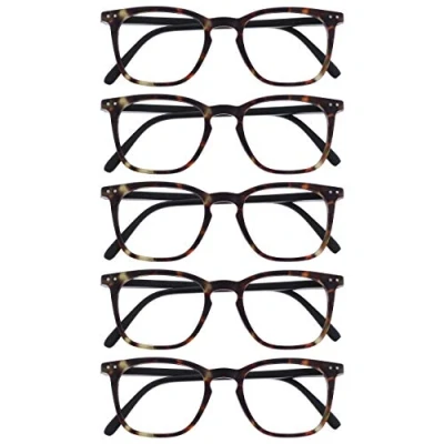 Image of OPULIZE Bex Reading Glasses 5 Pack Large Square Cool Designer Matt Brown Tortoiseshel Frame Spring Hinges Scratch Resistant Mens Womens RRRRR64 2 +1.50