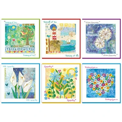 Image of Pack of Sympathy Cards and thinking you cards, 14x14cm, 6 designs in this Bereavement pack, each with a Coloured Envelope, blank inside, by Just Direct. (Birds, Lighthouse)