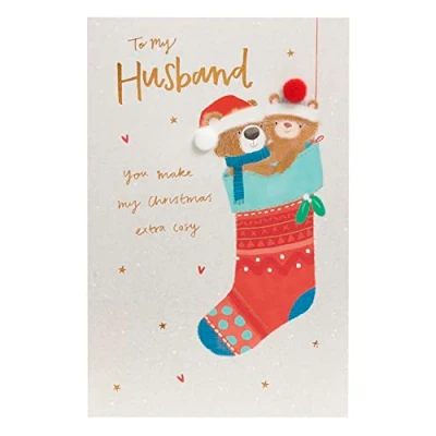 Image of To My Husband Extra Cosy Foiled &amp; Embellished Christmas Card Xmas Greeting Cards