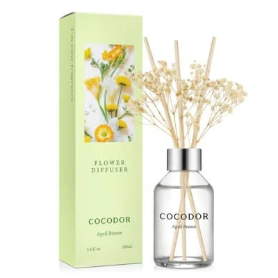 Image of COCODOR Flower Reed Diffuser set / 100ml April Breeze/Scent with Sticks Home Fragrance for Bathroom Shelf Decor