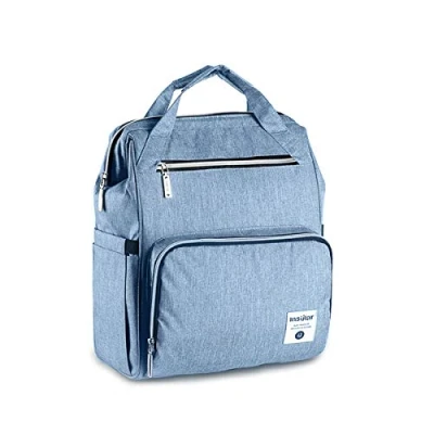 Image of SONARIN New Baby Nappy Changing Backpack with Mat and Stroller Strap,Multifunction,Diaper Bag,Travel Organizer,Waterproof, Large Capacity, Stylish Durable(Light Blue)