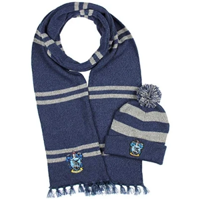 Image of Harry Potter Hogwarts Houses Knit Scarf &amp; Pom Beanie Set, Ravenclaw, One Size