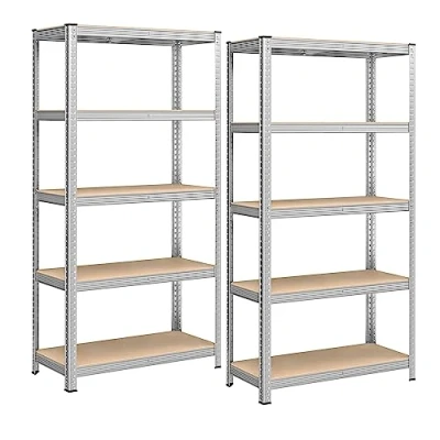 Image of SONGMICS 5 Tier Heavy Duty Shelving Units, Set of 2 Steel Units for Storage, Boltless Assembly, Garage, Shed, Load Capacity 875 kg, 40 x 90 180 cm, Silver GLR040E02