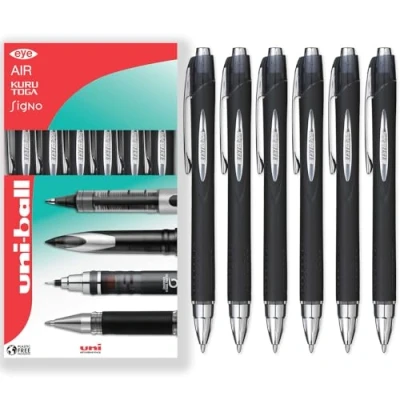 Image of uni ball Jetstream Retractable Rollerball Pens SXN 210 RT 1.0mm Nib In Gift Box (Pack of 6, Black)