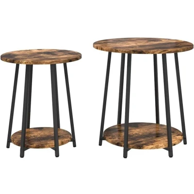 Image of vidaXL Side Table 2 pcs Smoked Oak Engineered Wood and Metal