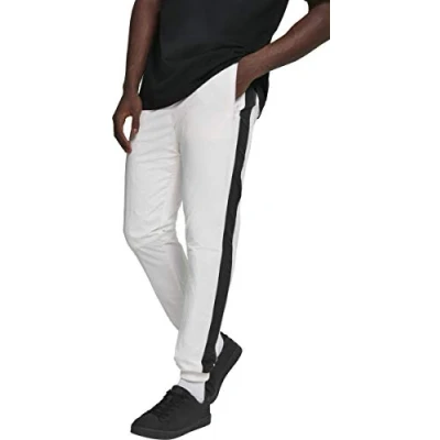 Image of Urban Classics Men&#039;s Side Striped Crinkle Track Pants Trouser, White (Wht/Blk 00224), XL