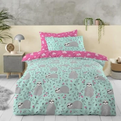 Image of GC GAVENO CAVAILIA Luxury Kids Sloth Bedding Single, Printed Animal With Pillow Case, Easy Care Floral Reversible Duvet Cover For Boys &amp; Girls