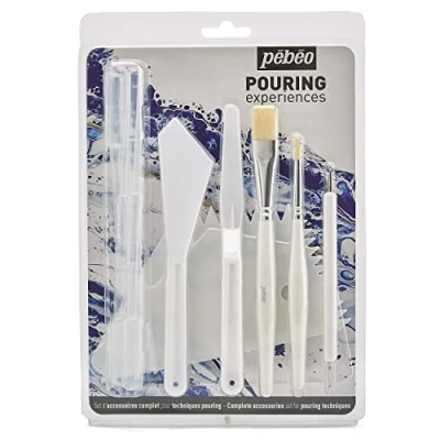 Image of Pébéo Pouring Experiences Accessories Set 2 Painting Knives, Brushes, 1 Marbling Tool, Spatula and 5 Pipettes