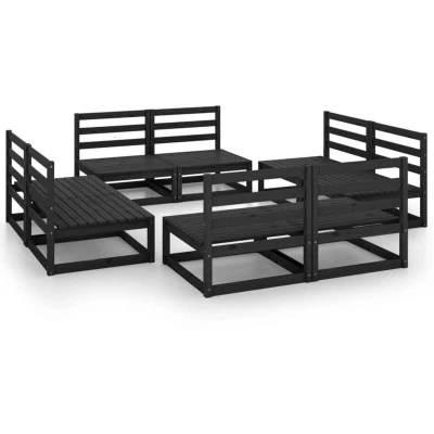 Image of vidaXL 8 Piece Garden Lounge Set Black Solid Pinewood