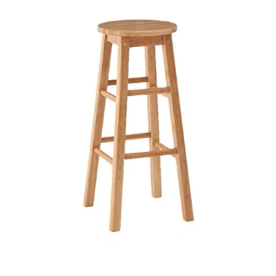Image of Premier Housewares Bar Stool / Tall Breakfast Wooden Traditional Kitchen Stools with Footrest Natural Height 74cm