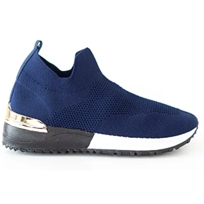 Image of Ladies Running Sock Wedge Trainers Pumps Slip ON Comfy Sneakers Womens Shoes Navy