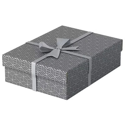 Image of Esselte Medium Storage &amp; Gift Box With Lid, Pack Of 3, Home/Office Storage, Organisation Packing, 100% Recycled Cardboard, Recyclable, Geometric Design, Grey, 628285
