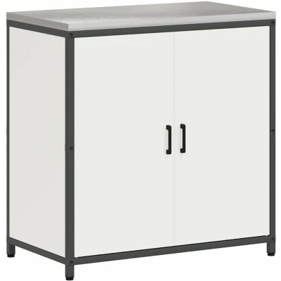 Image of vidaXL Kitchen Storage Cabinet with Shelf Door White Steel