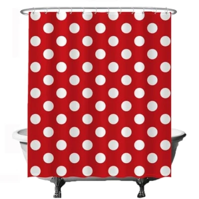 Image of Ulticool Shower Curtain Polkadot Polka Dots 180 x 200 cm Bathroom Semi Transparent Washable Anti Mould with 12 White Rings Red