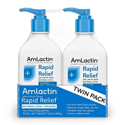 Image of AmLactin Rapid Relief Restoring Lotion + Ceramides Twin Pack, (2) 7.9 Ounce Bottles, Paraben Free