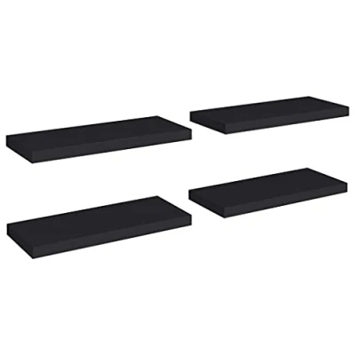 Image of vidaXL Floating Wall Shelves Set, 4 pcs Black, Modern Decor Display Shelves, Honeycomb MDF &amp; Metal Frame, 60x23.5x3.8 cm
