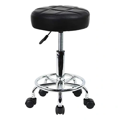 Image of KKTONER Round Rolling Stool Chair PU Leather Height Adjustable Swivel Drafting Work SPA Shop Salon Stools with Wheels Office Small (Black)